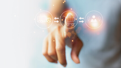 Technology with digital virtual screen business concept of marketing strategy plan on virtual screen contact icons for online shopping