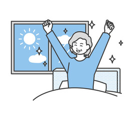 起床する高齢女性のイラスト素材