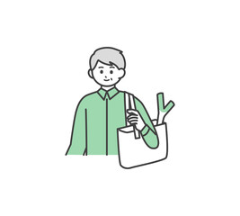 買い物をする高齢男性のイラスト素材