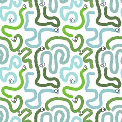 Fototapeta na wymiar Cartoon seamless worms pattern for kids and gifts and wrapping paper and clothes and fabrics and notebooks