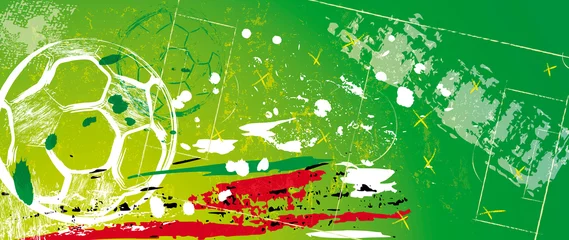 Selbstklebende Fototapeten abstact background with soccer ball, football, with paint strokes and splashes, grungy, great soccer event © Kirsten Hinte