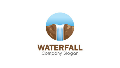 Creative Circle Waterfall Hill Peak Vector Logo Design Illustration