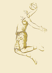 basketball player hold ball and slam dunk jump. unfinished hand drawing sketch style vector illustration. for announcement poster, presentation nand advertisement. © vektor junkie