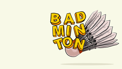 Naklejka premium shuttlecock with badminton 3d text. outlined cartoon hand drawn vector illustration template