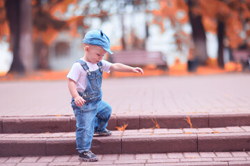 baby child on a summer walk in the park