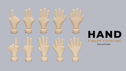 Fototapeta premium 3d hand finger counting collection. fully editable rendered image. claymation style with high resolution