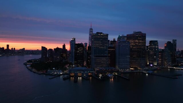 later sunset flying counter clockwise around downtown NYC