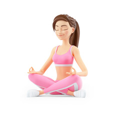 3d sporty woman sitting in lotus position