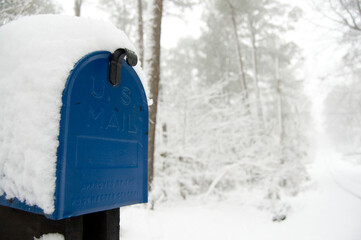 Blue Mailbox and Snowy Day