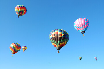 Vivid and Colorful Hot Air Balloons in Blue Sky