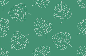 Seamless tropical pattern with monstera leaves vector background. Perfect for wallpapers, pattern fills, web page backgrounds, surface textures, textile