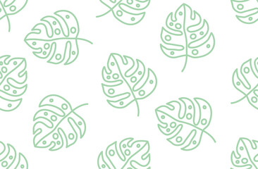 Seamless tropical pattern with monstera leaves vector background. Perfect for wallpapers, pattern fills, web page backgrounds, surface textures, textile