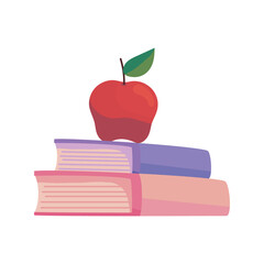 school books and apple