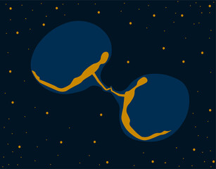 Abstract illustration. Two people in love in space. Blue and gold colors.