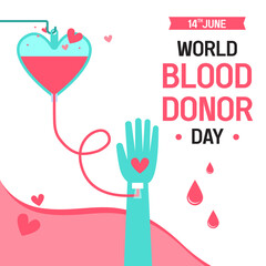 World blood donor day, blood bag collecting blood of donor, modern vector graphics.