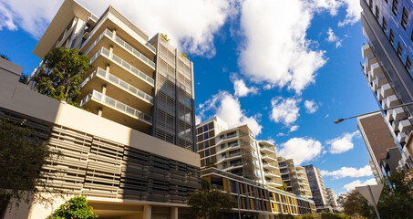 Residential high rise apartment building in inner Sydney suburb NSW Australia. Residential complex...