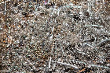 Metal shavings. Industrial scraps from metal cutting.