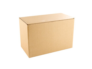 closed rectangle beige parcel recycle cardboard box isolated on white
