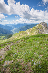 Beautiful nature. Mountain hiking Trail Road. Italy Lago Avostanis Casera Pramosio Alta