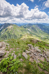 Beautiful nature. Mountain hiking Trail Road. Italy Lago Avostanis Casera Pramosio Alta