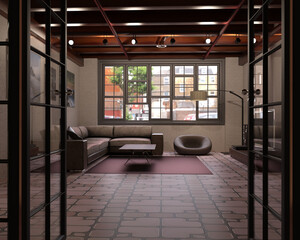 3d rendering of a luxury modern bachelor's loft interior