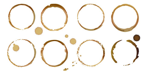 Vector coffee stains, Isolated On White Background, tea and coffee cup ring stamps Illustration