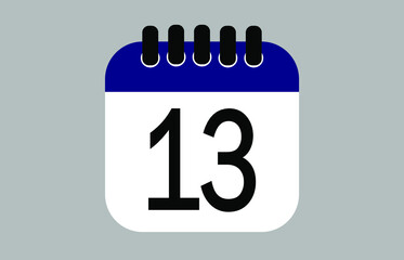 Blue calendar day 13. Banner with calendar icon for day of the month and holiday.