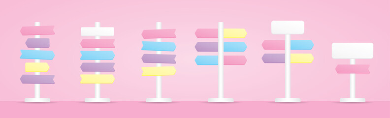cute sweet pastel colorful signpost graphic vector collection on pink background