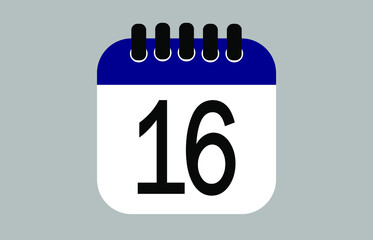 Blue calendar day 16. Banner with calendar icon for day of the month and holiday.