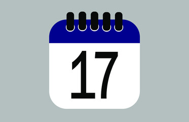 Blue calendar day 17. Banner with calendar icon for day of the month and holiday.