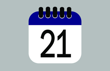 Blue calendar day 21. Banner with calendar icon for day of the month and holiday.