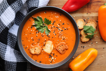 Tomato and pepper soup. Bell peppers and tomatoes combined for winter soup dish