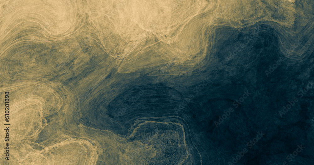 Poster abstract paint background by deep blue and gold color with liquid fluid texture in luxury concept.