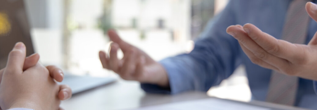 Employer or HR leader is interviewing participants, applying for a company employee, and having read the proficiency test resume to recruit qualified employees, Selection of job applicants.
