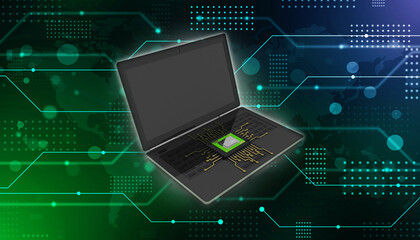 3d render Laptop computer with microchips

