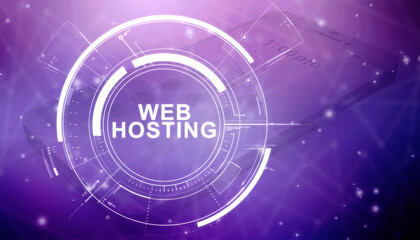 2d illustration Web Hosting. The activity of providing storage space and access for websites. Business, modern technology, internet and networking concept
    