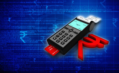 3d illustration Swipe machine with rupee

