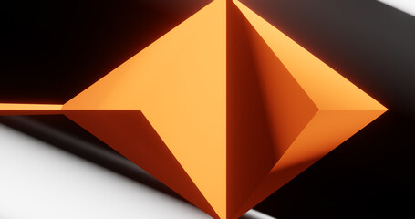 Render with abstract background with orange triangles on black and white background