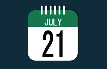 July day 21. Number 21 on white calendar page.