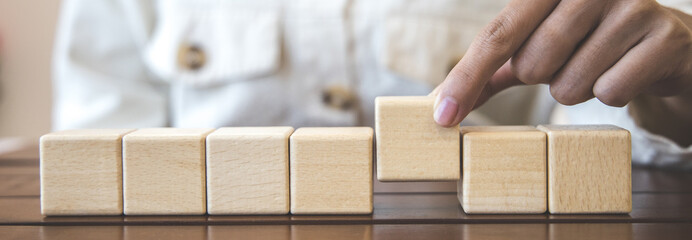 Wooden block with copy spase or Fill in the blank, Wooden toys, An empty space to fill up seven characters, Arrange the dice horizontally.