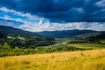 Fototapeta premium Carpathian rural landscape, Skole Beskids National Nature Park, Ukraine