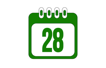 Icon day date 28, calendar page template in green.