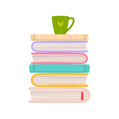 Stack of books and a cup of tea or coffee