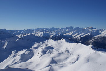 Beautiful view of the snowy French Alps, Les Menuires, France