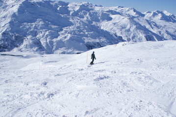 Beautiful view of the snowy French Alps, Les Menuires, France