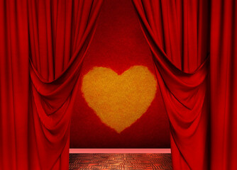 LOVE stage curtain, 3d theater curtain design