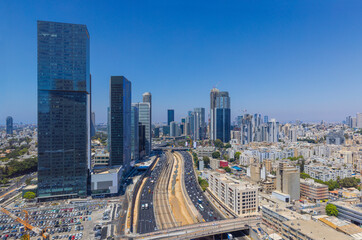 Fototapeta na wymiar Tel Aviv And Ramat Gan Skyline, Tel Aviv Cityscape At Day, Israel