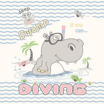 cute hippopotamus diving vector