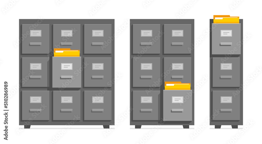 Aufkleber filing cabinets. office document file organisation. flat style