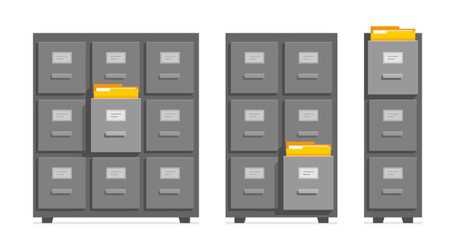 Filing cabinets. Office document file organisation. Flat style